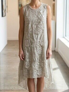 NWT Minkas Sequin & Embroidered High-Low Midi Dress-XL